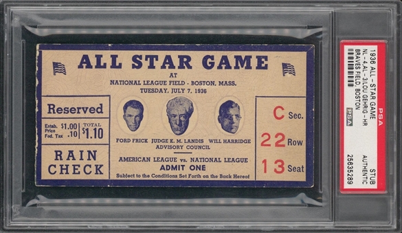 1936 All Star Game Ticket Stub - Lou Gehrig Home Run - PSA Authentic